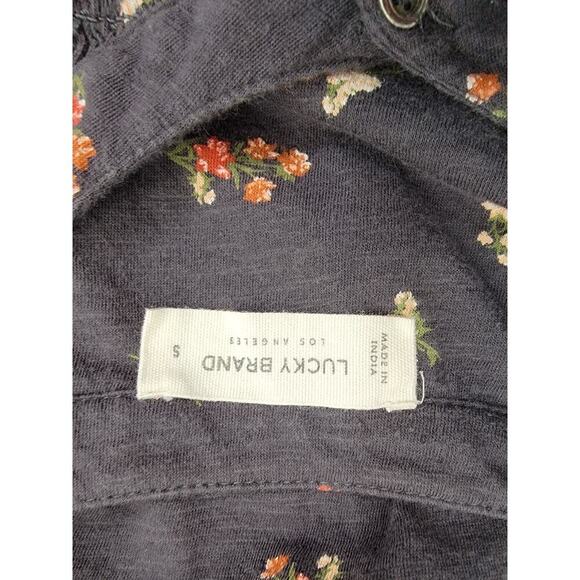 Lucky Brand Babydoll Top SZ Small Gray Floral Bohemian Peasant Long Sleeves - Picture 7 of 10
